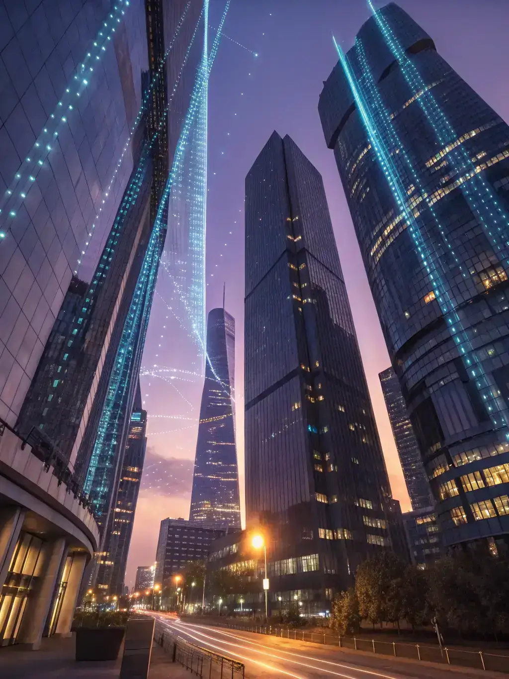 A futuristic cityscape with interconnected data streams, representing Litup Labs' focus on innovative IT solutions and cutting-edge technologies.