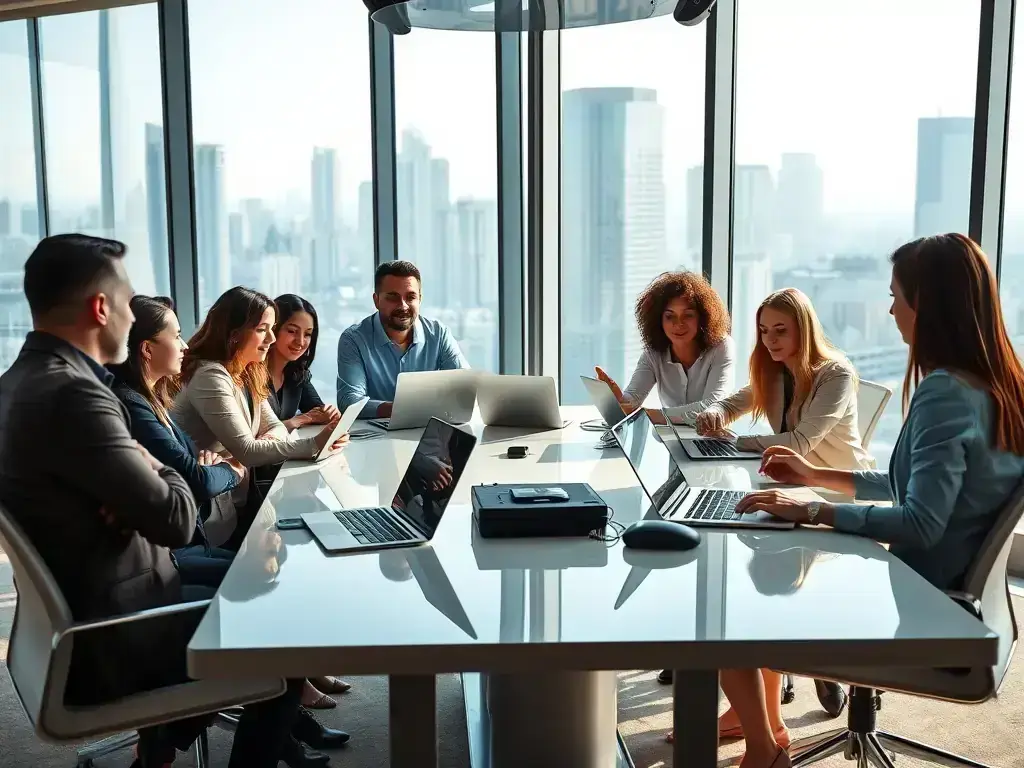 A diverse team of IT professionals collaborating in a modern office environment, showcasing the potential talent pool available through Litup Labs' staffing solutions.